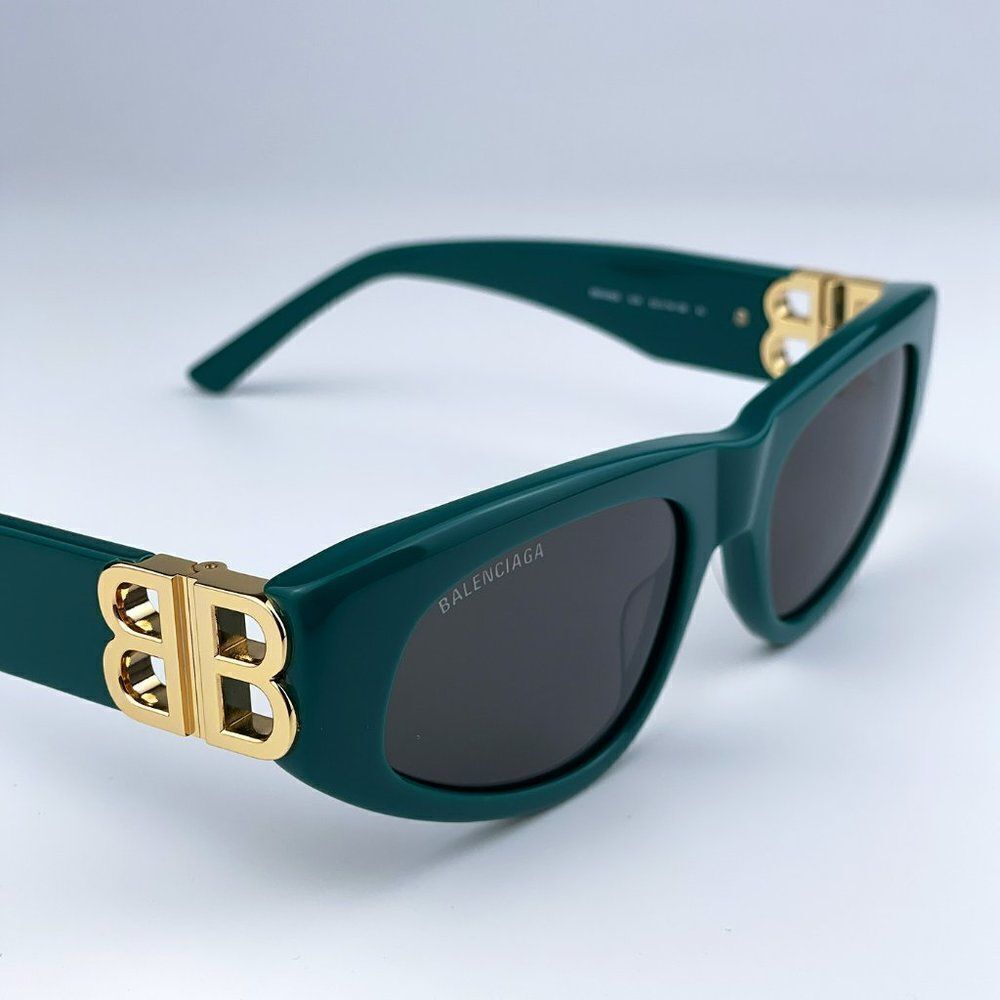SALE! NEW Balenciaga BB0095S 005 Green Gold Logo Grey Cat Eye Unisex Sunglasses - Picture 11 of 16